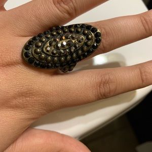 Black & Grey Crystal Statement Ring